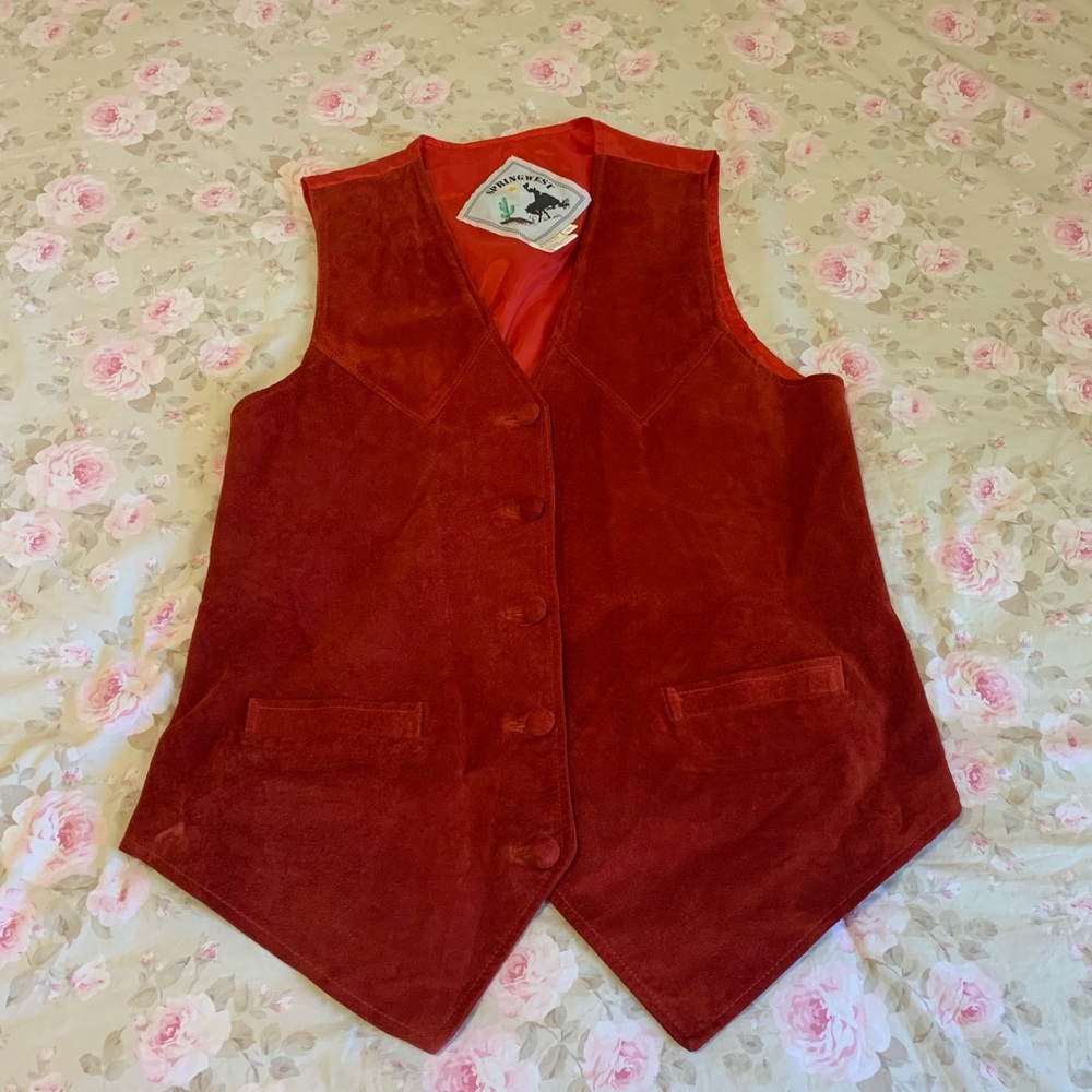 Springwest Red Leather Suede Western Vest